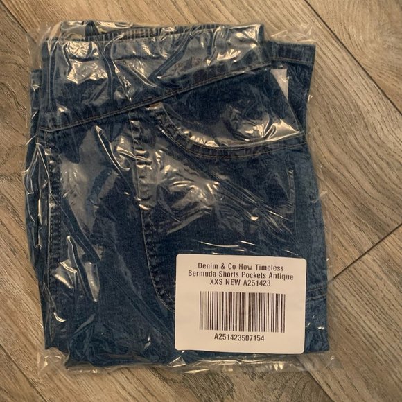 NWT DENIM & CO. HOW TIMELESS DENIM BERMUDA SHORTS WITH POCKETS ANTIQUE XXS - Picture 4 of 6